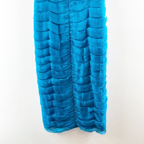 Tadashi Collection Silk Layered V Neck Knee Length Teal Blue Dress 4 - Picture 4 of 9